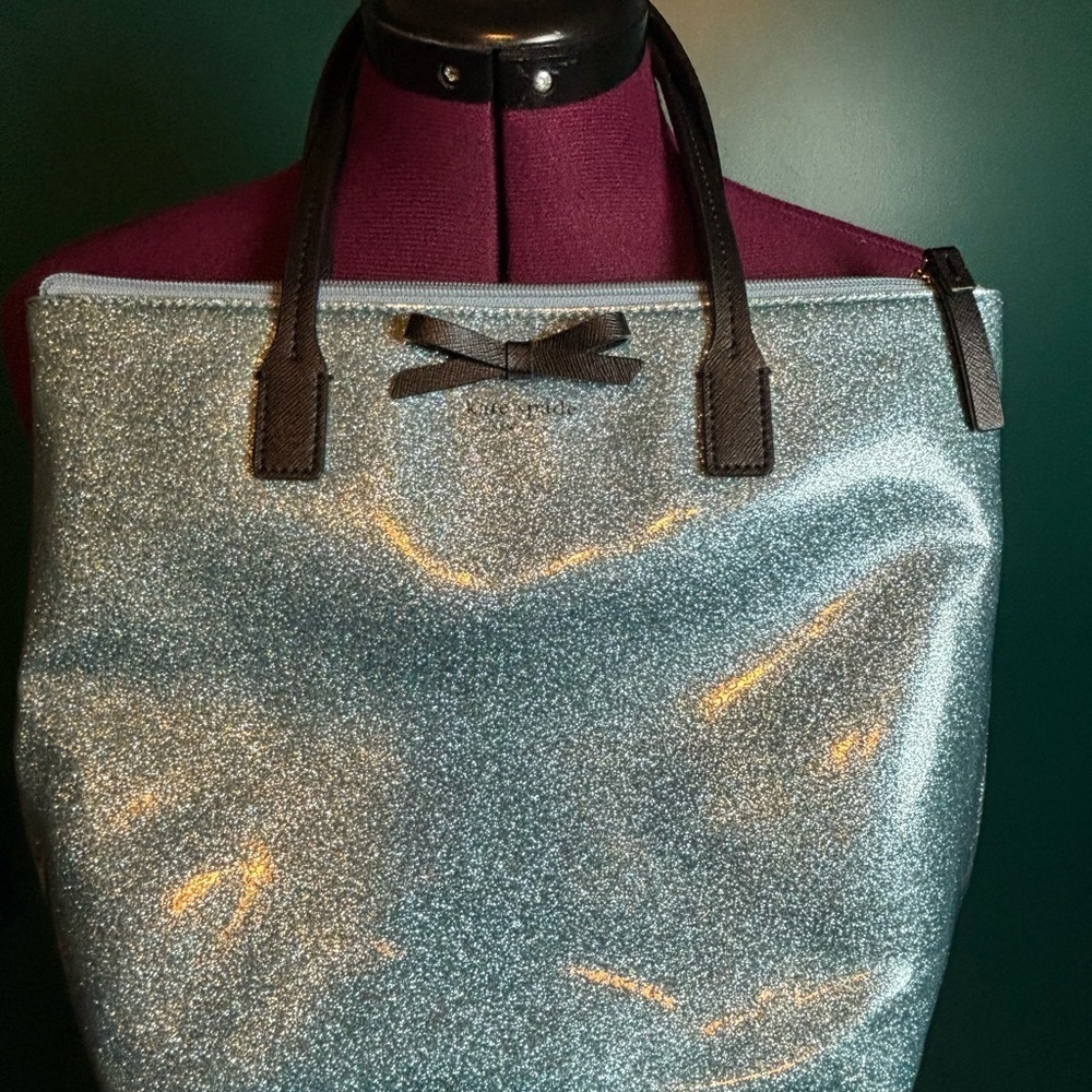 Kate Spade Mavis Street Jeralyn Lakeswdge Blue Glitter Tote   Elegant Bow Detail